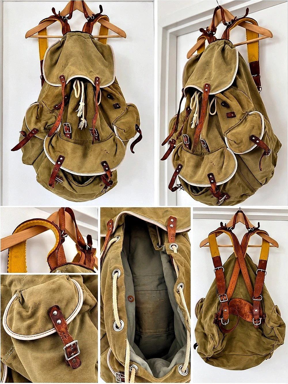 VINTAGE CANVAS + LEATHER ALPINE RUCKSACK - Picture 4 of 6